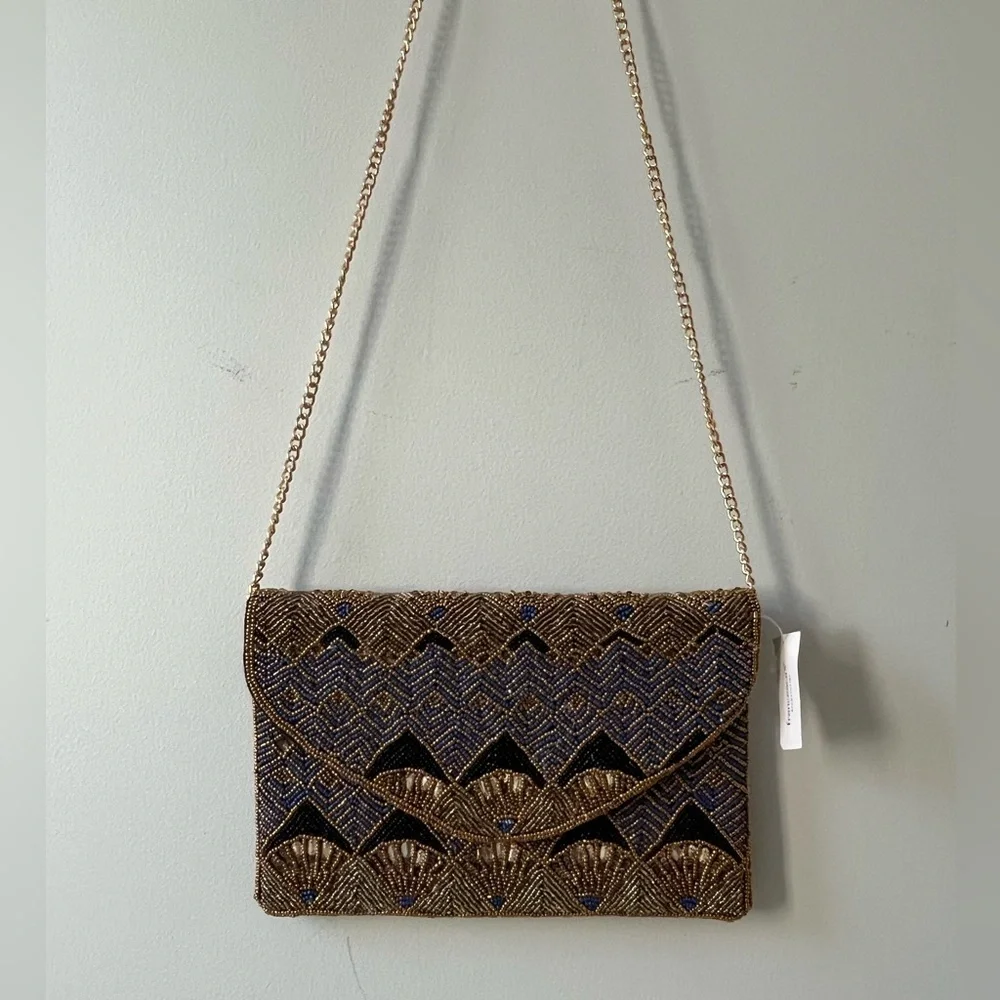 NWT Francesca’s Beaded Clutch with Chain Strap